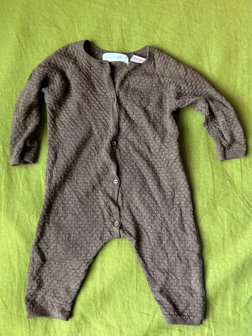 Zara Brown Textured Knit Baby One-Piece